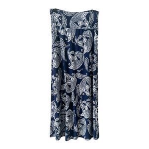 Azules Womens Navy White Paisley Stretch Made In USA Maxi Skirt Size Large